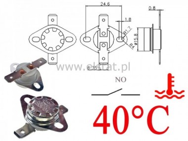 Termostat bimetaliczny 250VAC 10A 40C poziomy NO