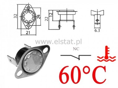 Termostat bimetaliczny 250VAC 10A 60C pionowy NC