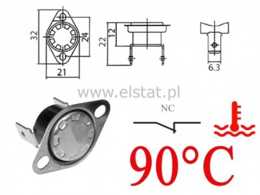 Termostat bimetaliczny 250VAC 10A 90C pionowy NC