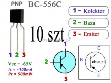 Tranzystor BC 556C - PNP; 65V; 100mA; TO92 (x 10)