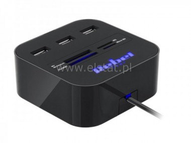 USB HUB 2.0  3 portowy  z czytnikiem kart pamici