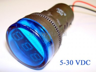 Woltomierz okrgy LED  niebieski  5-48VDC 28mm
