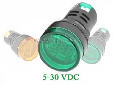 Woltomierz okrgy LED zielony  5-30VDC  28mm
