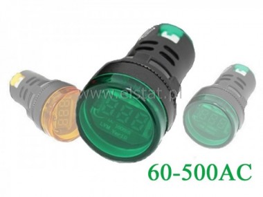 Woltomierz okrgy LED zielony 60-500V AC 