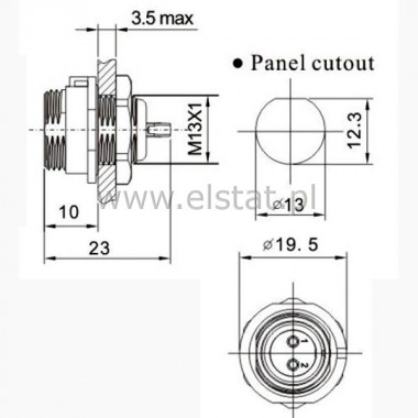 Zcze przemysowe SP1312/S2 GN do obud. ( 2P 13A 