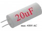 20uF  450V  kond. rozruchowy 40x78mm ( przewody )