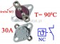 Termostat bimetal 30A 250V 90C NC; poziome ruba